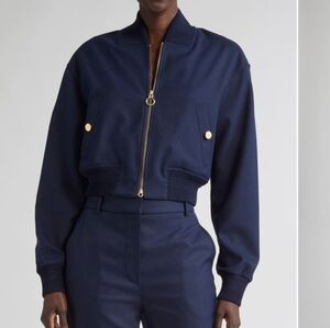 St. John Navy Gaberdine Dakota Stretch Bomber Jacket